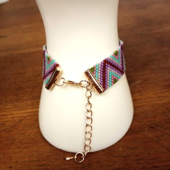 HANDMADE  Chevron Design Beaded Cuff Bracelet  Bohemian Festival Beach - Picture 5 of 6